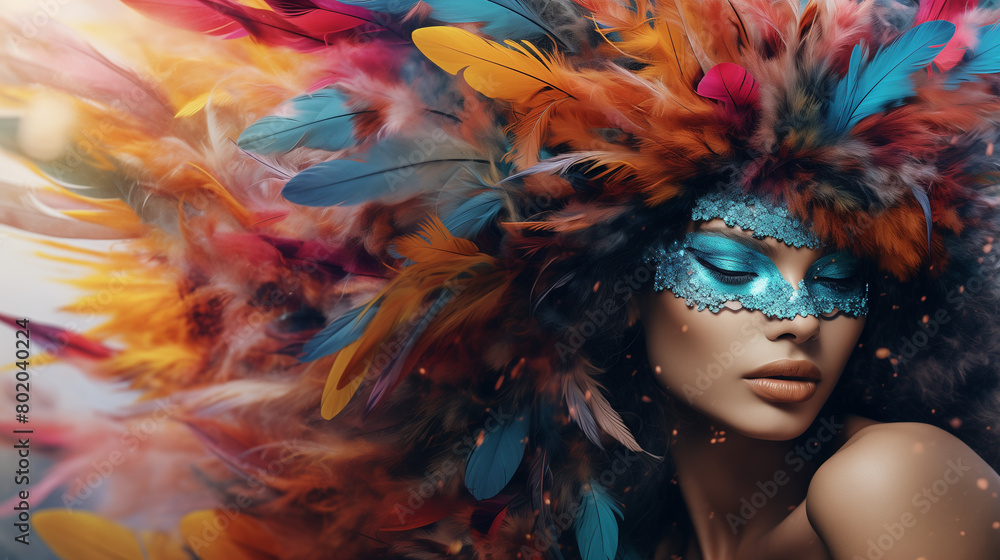 portrait of a woman, birds feather, Model, Colorful