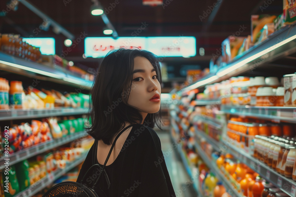 Asiatische Frau in einem Supermarkt