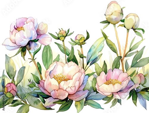 A beautiful watercolor painting of pink and white peonies sublimation