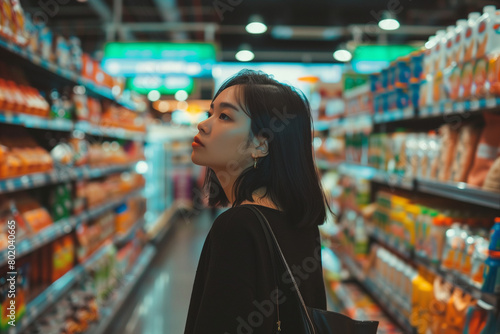 Asiatische Frau in einem Supermarkt photo