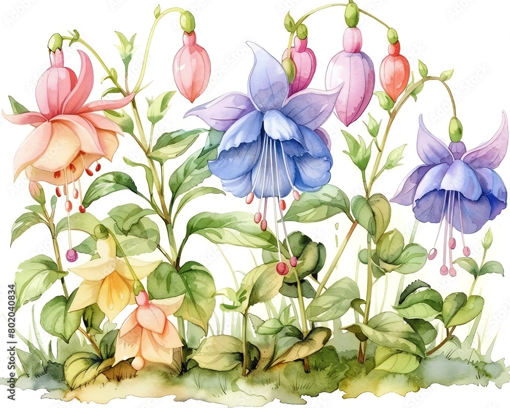 A beautiful watercolor painting of a variety of colorful flowers.