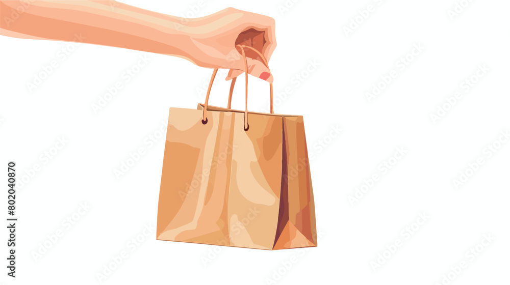 Female hand with shopping bag on white background Vector