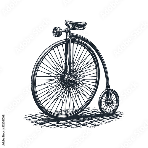 The penny farthing retro bike. Rough sketch. Vector illustration.	 photo