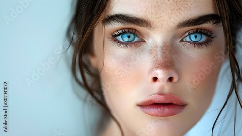 Closeup photo of a Caucasian woman with striking blue eyes and pouty lips. Concept Portrait Photography, Close-up Shot, Blue Eyes, Pouty Lips, Caucasian Woman