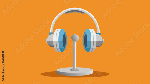 A sleek silver stand holding a set of headphones used to play calming music or guided meditation during ketamine infusion..