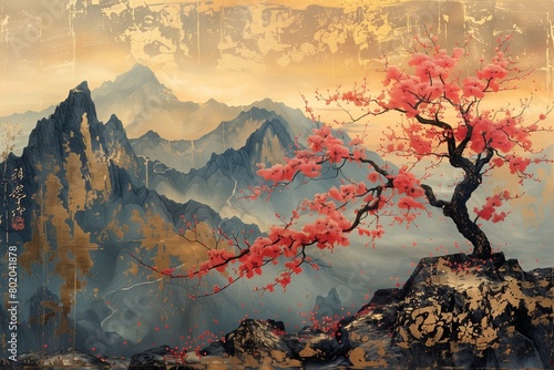 Beautiful landscape design incorporating the Kintsugi art technique, AI-generated. photo