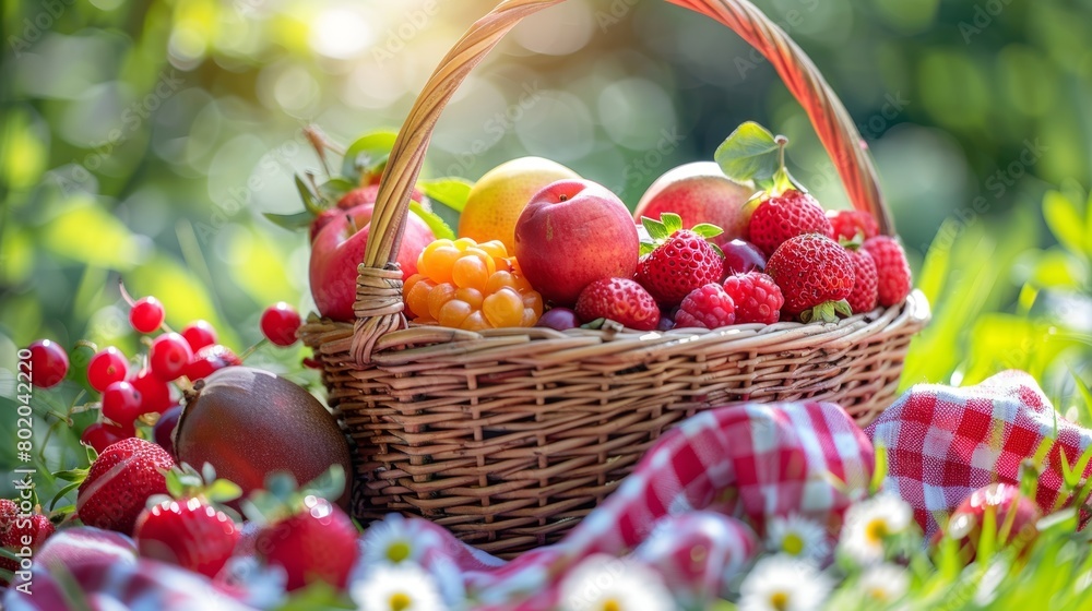 Fresh Fruits in a Picnic Basket Generative AI