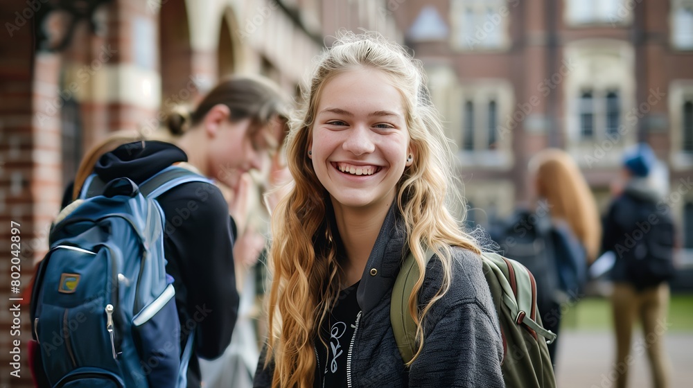 Smiling students in univercity background Smiling students in univercity background