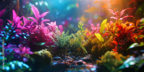 Schöner moderner futuristischer Bildschirm Hintergrund in leucht Neon Farben Unterwasser mit einzigartigen Formen und Muster, ai generativ photo