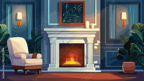 Fireplace in stylish interior of room Vectot style vector