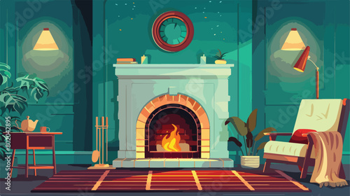 Fireplace in stylish interior of room Vectot style vector