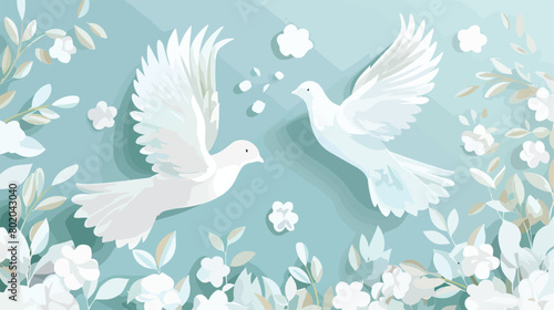 first communion items card with doves Vectot style vector photo