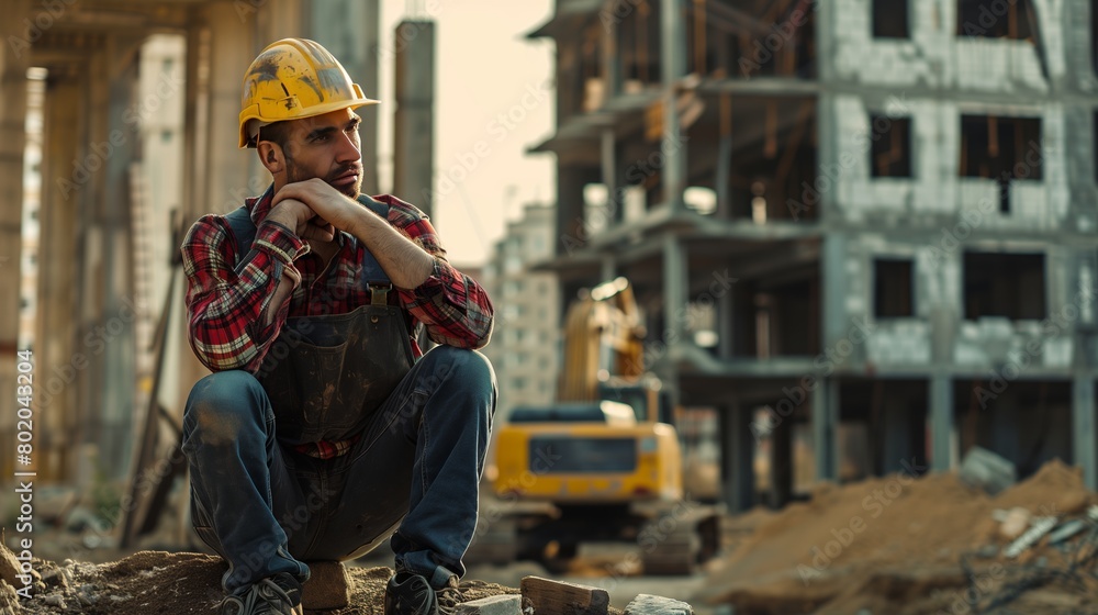 Sad engineer man in bulding construction Sad engineer man in bulding construction