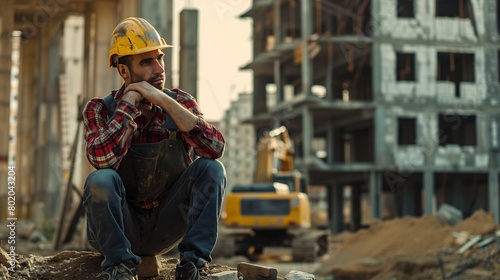Sad engineer man in bulding construction