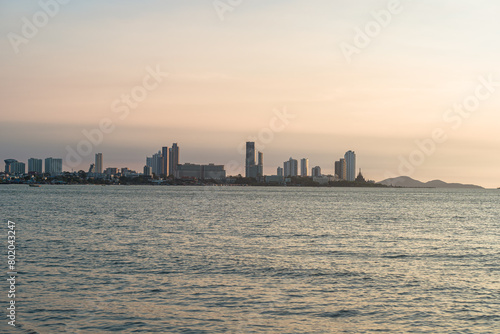 View of Pattaya city. Pattaya is a city next to the sea and famous places in Thailand that foreigners come to visit and travel for vacations.