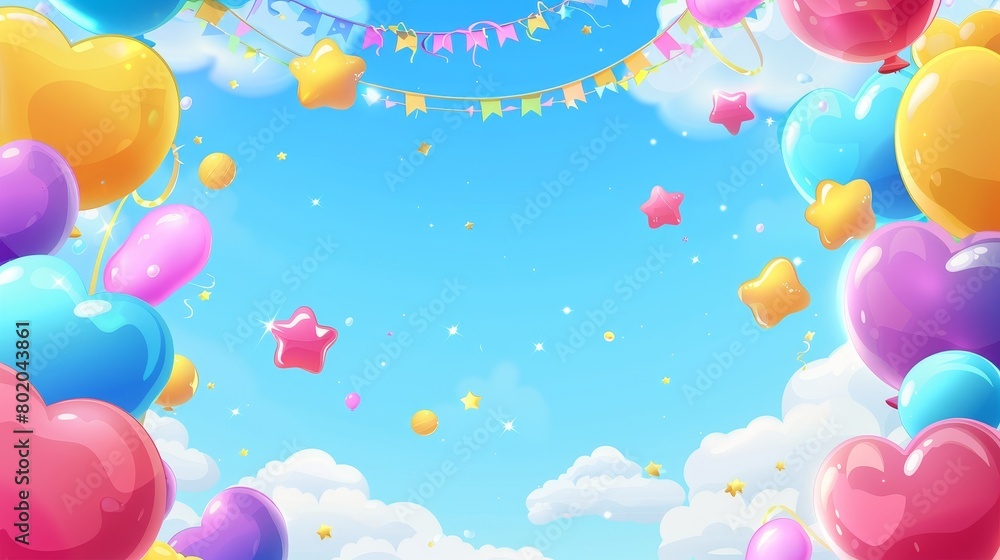 This banner with a promo code is a super sale banner with a special offer and a price reduction. It's a modern discount flyer with a cartoon illustration of flying colorful balloons, garland and This banner with a promo code is a super sale banner with a special offer and a price reduction. It's a modern discount flyer with a cartoon illustration of flying colorful balloons, garland and