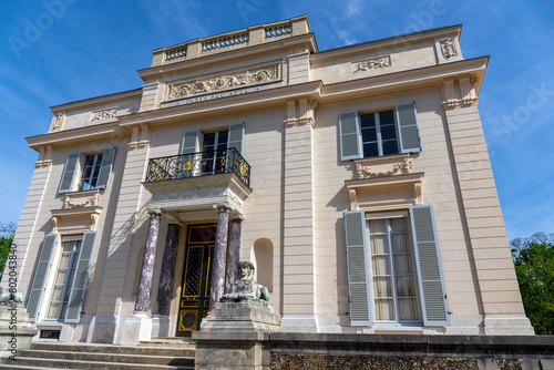 Bagatelle castle in the Bagatelle park at springtime. This small castle was built in 1777 in Neoclassical-style. Located in Boulogne-Billancourt near Paris, France