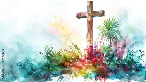 Palm Sunday Crown of Thorns Watercolor Illustration Generative AI