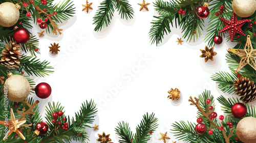 Frame made of fir branches Christmas decorations an
