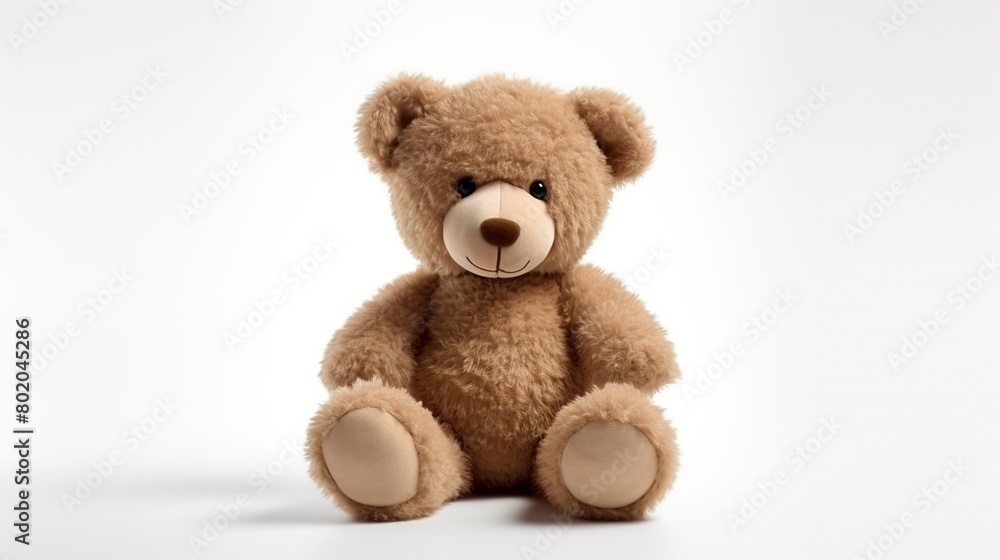 Beautiful teddy bear is sitting isolated on white background.
