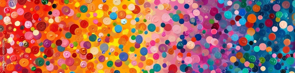 A dynamic composition of various circle shapes and colors in an abstract painting. Background. Wallpaper. Banner.