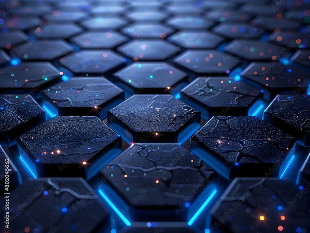Obraz premium Captivating 3D Hexagonal Pattern with Radiant Blue Illumination