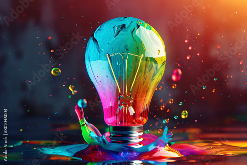 a colorful light bulb with a colorful liquid, a creative idea concept