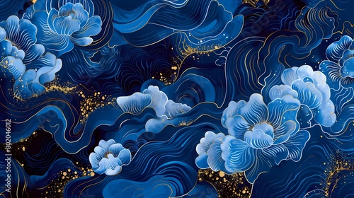 Chinese blue and white porcelain elements illustration poster background