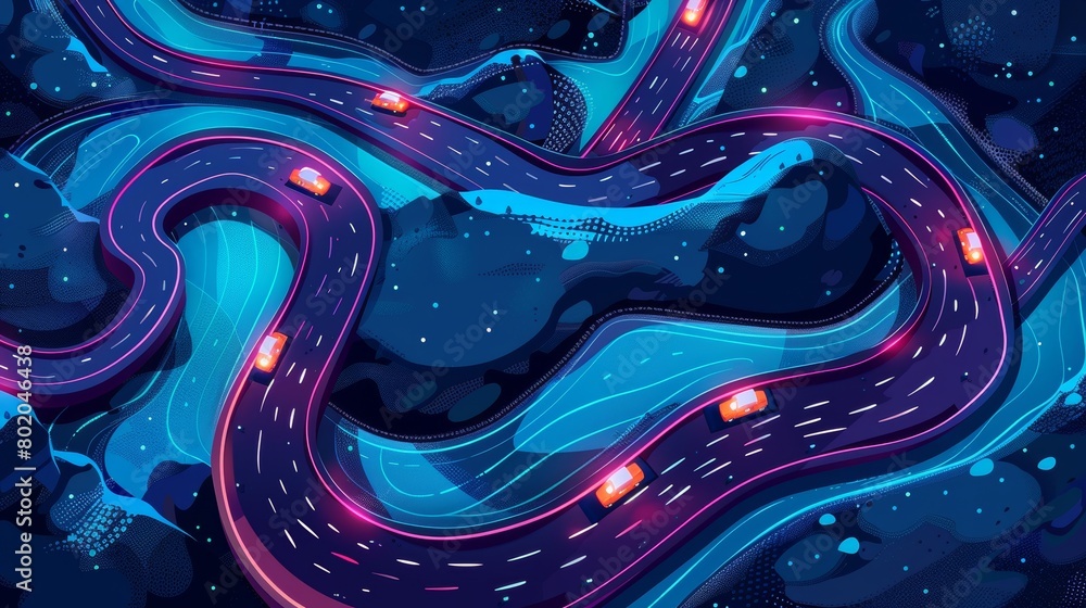 Modern cartoon illustration of empty winding race track for auto rally ...