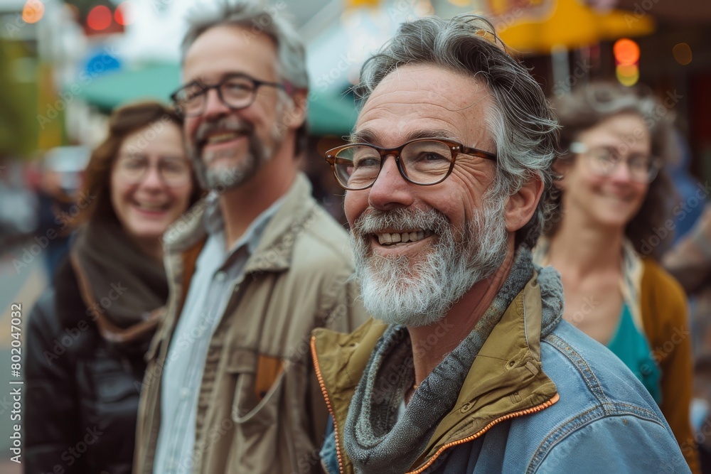 Portrait of a smiling senior man with his family on the street Portrait of a smiling senior man with his family on the street