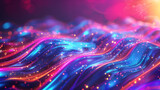 Glowing neon waves, resembling a vibrant sea of electric colors, flowing with mesmerizing patterns, 3d render of abstract background with glowing waves. Abstract background with glowing particles