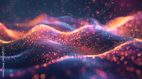 3d rendering of abstract particles in empty space and Futuristic background with dynamic waves, Colorful, flowing light waves with glowing particles, creating a vibrant and futuristic digital abstract
