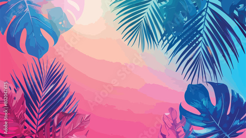 Fresh tropical leaves on color background Vectot style