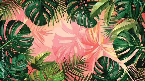Fresh tropical leaves on color background Vectot style
