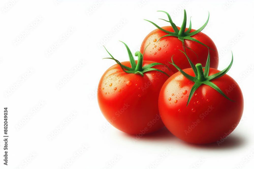 Red tomatoes on a white background. Space for text. Red tomatoes on a white background. Space for text.