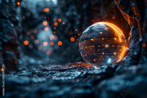 Captivating Quantum Orb in Mysterious Wintery Setting:Glowing Sphere of Wireless Communication Technology