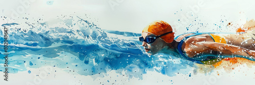 Swimming sport illustration. Female swimmer and splash  water, banner for swimming competition photo
