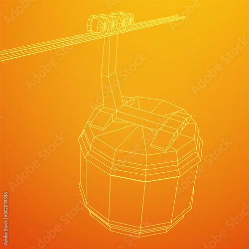 Cable car cabin gondola. Funicular simple cableway concept. Wireframe low poly mesh vector illustration