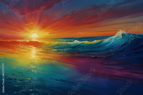 Abstract art - painting of the ocean at sundown.generative.ai