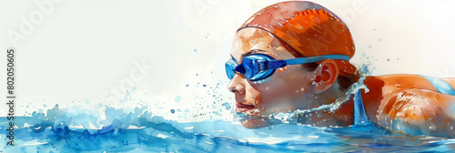 Swimming sport illustration. Female swimmer and splash  water, banner for swimming competition