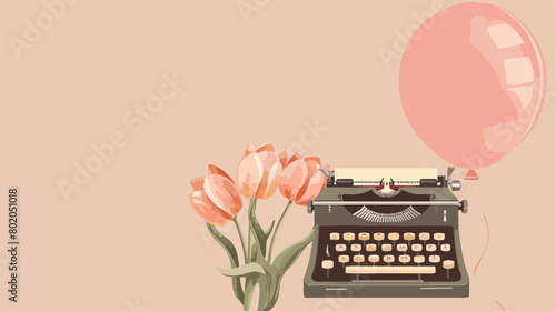 Composition with vintage typewriter tulips and balloon #802051018