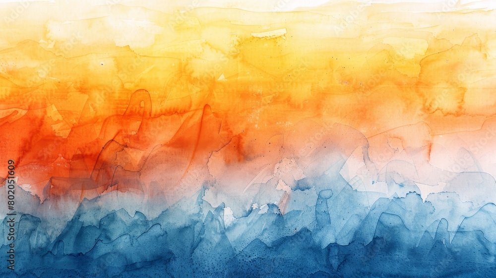 Fototapeta premium Watercolor gradient from warm sunset oranges to cool evening blues, capturing the transition from day to night in a soft flow