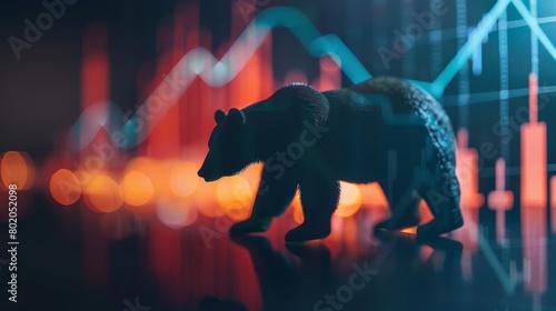 Silhouette of a bear on financial stock market chart symbolizing market crash
