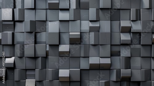 Wall made of cubes creating a structured pattern against a solid black backdrop. Background. Wallpaper.