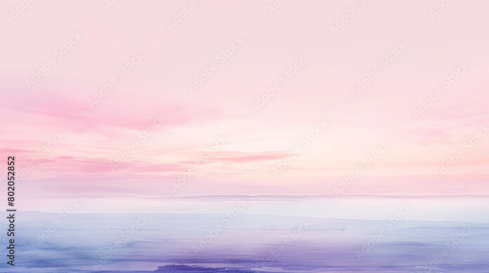 Obraz premium Watercolor sky gradient with a smooth transition from a warm pink at the horizon to a serene cold lavender above, reflecting a tranquil dusk