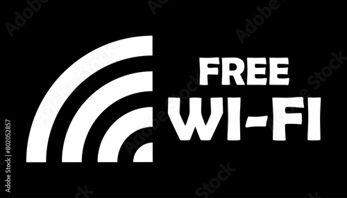 
Icon depicting a white icon and the inscription of a free Wi-Fi zone on a black background