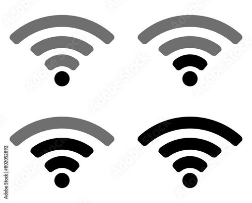 
Icon depicting 4 black Wi-Fi free zone icons with full and empty divisions on a white background