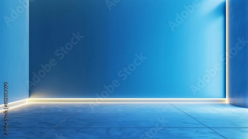 Blue background for presentations  ideal for simple and elegant designs. It features a pale blue wall with subtle lighting  creating a calming and professional atmosphere.