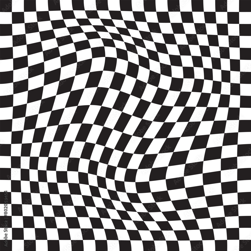 Fototapeta premium Black and white checker pattern vector illustration. Chess board. Abstract checkered checkerboard for game. Grid geometric square shape. Race flag. Retro mosaic checkerboard psychedelic pattern.