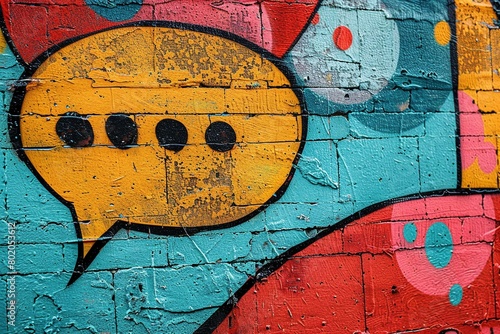 A flat wall comes alive with a thought bubble and speech bubble rendered in a vibrant graffiti style.